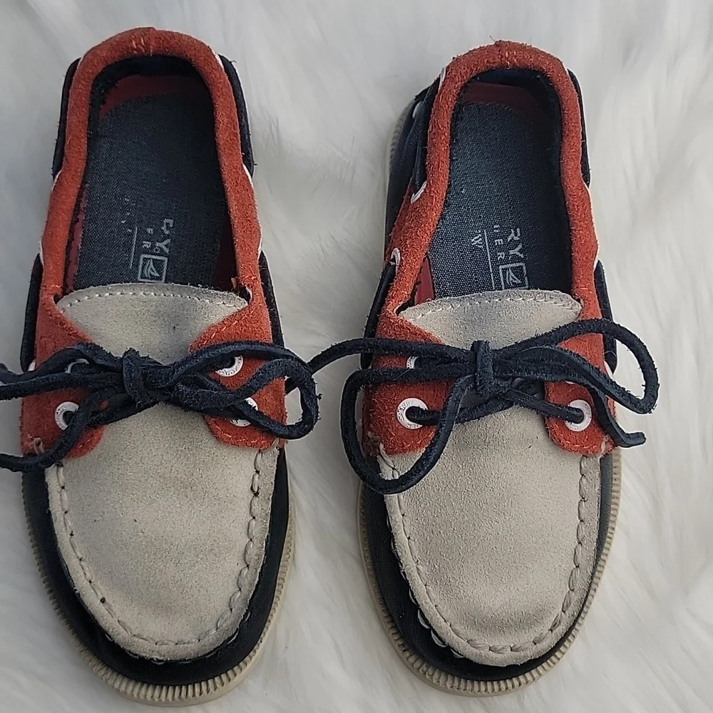 SPERRY Blue Orange Color‎ Block Leather Suede Preppy Summer Lace Up Boat Shoes 9